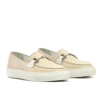 Ambrogio Handmade Nude Full Grain Leather Slip-On Belgian Horsebit Sneakers (AMB2553)-AmbrogioShoes