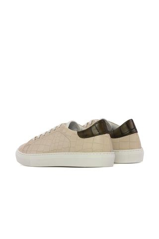 Ambrogio Handmade Nude & Olive Crocodile Print Leather Low-Top Sneakers (AMB2381)-AmbrogioShoes