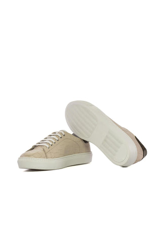 Ambrogio Handmade Nude & Olive Crocodile Embossed Leather Low-Top Sneakers (AMB2381)-AmbrogioShoes
