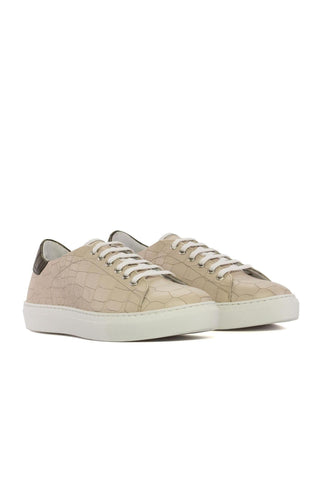 Ambrogio Handmade Nude & Olive Crocodile Print Leather Low-Top Sneakers (AMB2381)-AmbrogioShoes