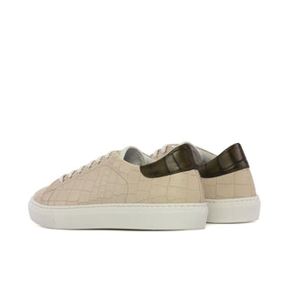 Ambrogio Handmade Nude & Olive Crocodile Print Leather Low-Top Sneakers (AMB2381)-AmbrogioShoes