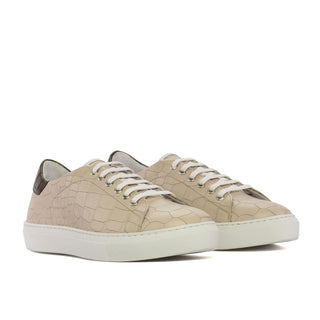 Ambrogio Handmade Nude & Olive Crocodile Print Leather Low-Top Sneakers (AMB2381)-AmbrogioShoes