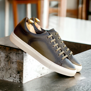 Ambrogio Handmade Olive Calf-Skin / Woven Leather Trainer Sneakers (AMB2481)-AmbrogioShoes