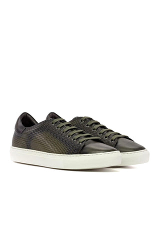 Ambrogio Handmade Olive Calf-Skin / Woven Leather Trainer Sneakers (AMB2481)-AmbrogioShoes