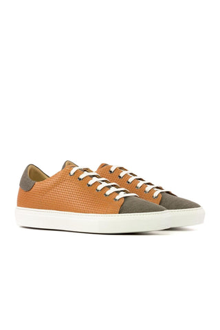 Ambrogio Handmade Orange & Gray Linen / Woven Leather Trainer Sneakers (AMB2468)-AmbrogioShoes
