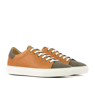 Ambrogio Handmade Orange & Gray Linen / Woven Leather Trainer Sneakers (AMB2468)-AmbrogioShoes