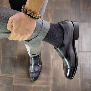 Ambrogio Handmade Patina Calf-Skin Leather Double Monk Loafer (AMB2588)-AmbrogioShoes