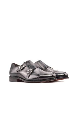 Ambrogio Handmade Patina Calf-Skin Leather Double Monk Loafer (AMB2588)-AmbrogioShoes