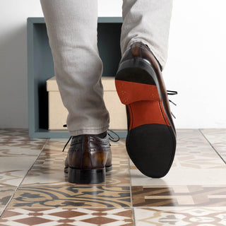 Ambrogio Handmade Tobacco Patina Leather Derby Wingtip (AMB2449)-AmbrogioShoes