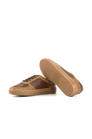 Ambrogio Handmade Two Tone Brown Crocodile Embossed / Woven and Pebbled Leather Trainer Sneakers (AMB2521)-AmbrogioShoes