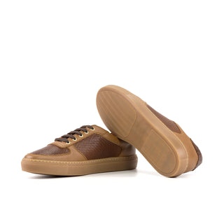 Ambrogio Handmade Two Tone Brown Crocodile Print / Woven and Pebbled Leather Trainer Sneakers (AMB2521)-AmbrogioShoes