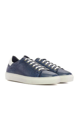 Ambrogio Handmade White & Navy Exotic Python Trainer Sneakers (AMB2483)-AmbrogioShoes