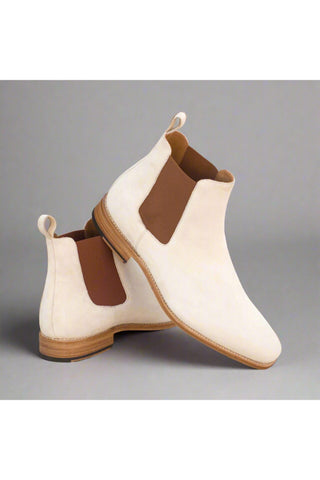 Ambrogio Ivory Beige Suede Chelsea Boots (AMB1040)-AmbrogioShoes