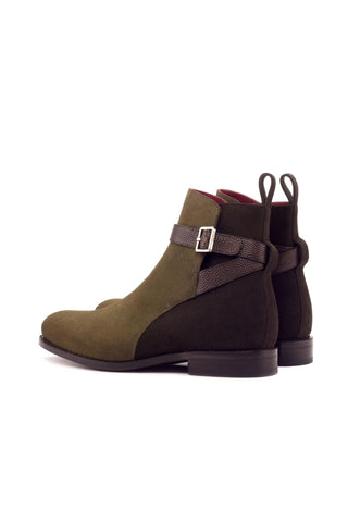 Ambrogio Khaki & Brown Suede / Pebble Grain Leather Jodhpur Boots (AMB1453)-AmbrogioShoes