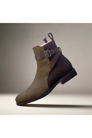 Ambrogio Khaki & Brown Suede / Pebble Grain Leather Jodhpur Boots (AMB1453)