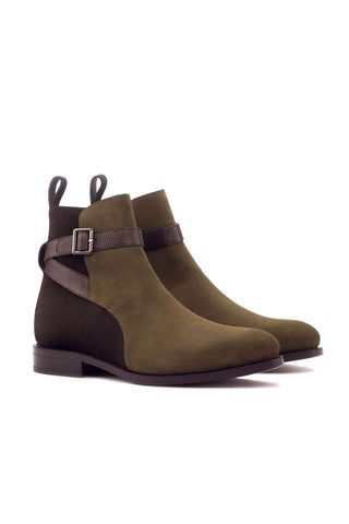 Ambrogio Khaki & Brown Suede / Pebble Grain Leather Jodhpur Boots (AMB1453)-AmbrogioShoes