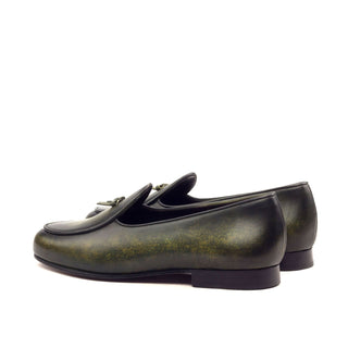 Ambrogio Khaki Green Patina Leather Belgian Slipper Loafers (AMB1178)-AmbrogioShoes