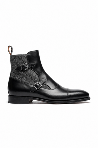 Ambrogio Luca Leather & Herringbone Double Monk-Strap Boot-AmbrogioShoes