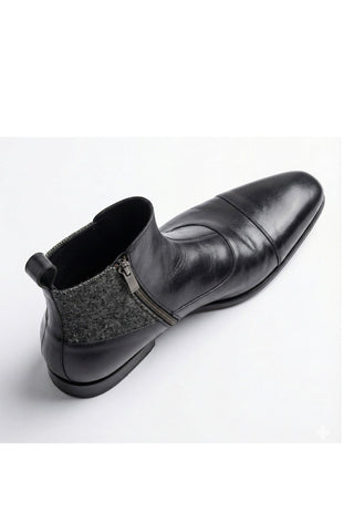 Ambrogio Luca Leather & Herringbone Double Monk-Strap Boot-AmbrogioShoes