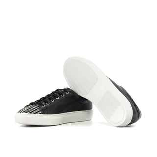 Ambrogio Luxury Black & White Houndstooth / Full Grain Leather Trainer Sneakers (AMB2547)-AmbrogioShoes