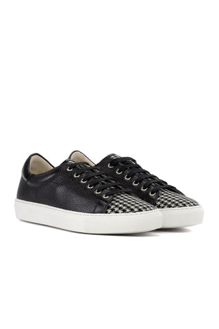 Ambrogio Luxury Black & White Houndstooth / Full Grain Leather Trainer Sneakers (AMB2547)-AmbrogioShoes
