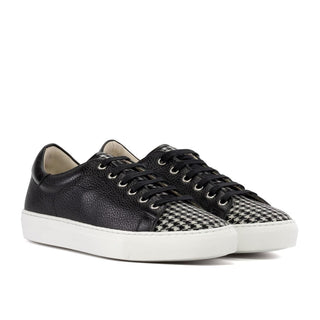 Ambrogio Luxury Black & White Houndstooth / Full Grain Leather Trainer Sneakers (AMB2547)-AmbrogioShoes