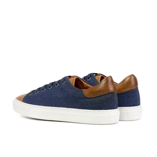 Ambrogio Luxury Cognac & Navy Jeans / Calf-Skin Leather Trainer Sneakers (AMB2546)-AmbrogioShoes