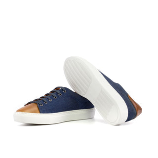 Ambrogio Luxury Cognac & Navy Jeans / Calf-Skin Leather Trainer Sneakers (AMB2546)-AmbrogioShoes