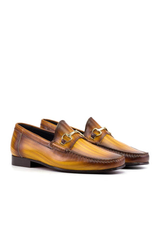 Ambrogio Luxury Cognac Patina Leather Moccasin Horsebit Loafers (AMB2533)-AmbrogioShoes