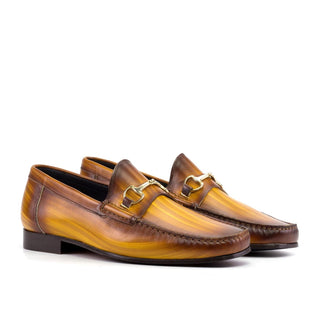 Ambrogio Luxury Cognac Patina Leather Moccasin Horsebit Loafers (AMB2533)-AmbrogioShoes