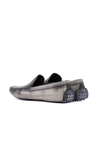 Ambrogio Luxury Gray Patina Leather Driver Loafers (AMB2540)-AmbrogioShoes