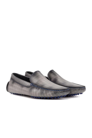 Ambrogio Luxury Gray Patina Leather Driver Loafers (AMB2540)-AmbrogioShoes
