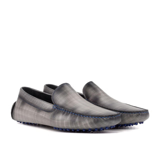 Ambrogio Luxury Gray Patina Leather Driver Loafers (AMB2540)-AmbrogioShoes