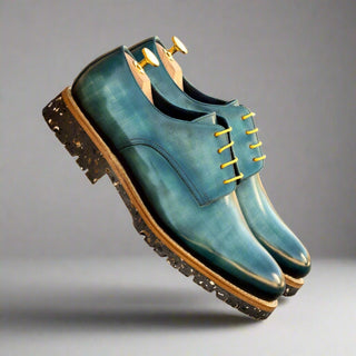 Ambrogio Luxury Men's Shoes Turquoise Patina Leather Derby (AMB2536)-AmbrogioShoes