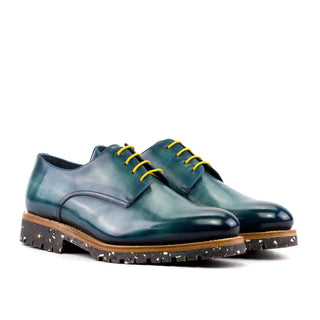 Ambrogio Luxury Men's Shoes Turquoise Patina Leather Derby (AMB2536)-AmbrogioShoes