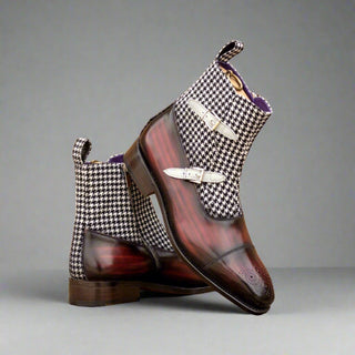 Ambrogio Luxury Multi Color Houndstooth, Suede and Patina Leather Octavian Boots (AMB2534)-AmbrogioShoes