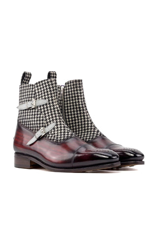 Ambrogio Luxury Multi Color Houndstooth, Suede and Patina Leather Octavian Boots (AMB2534)-AmbrogioShoes