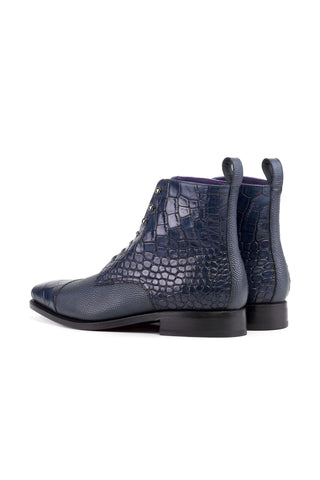 Ambrogio Luxury Navy Crocodile Embossed / Pebble Grain Leather Jumper Boots (AMB2545)-AmbrogioShoes