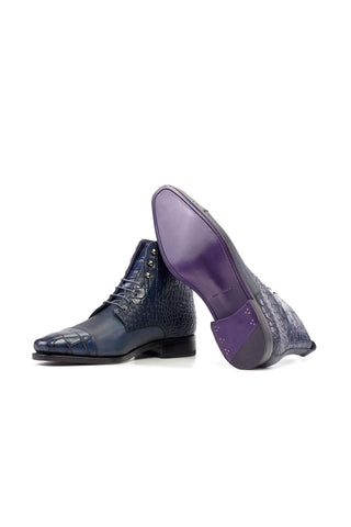 Ambrogio Luxury Navy Crocodile Embossed / Pebble Grain Leather Jumper Boots (AMB2545)-AmbrogioShoes