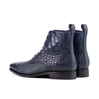 Ambrogio Luxury Navy Crocodile Print / Pebble Grain Leather Jumper Boots (AMB2545)-AmbrogioShoes