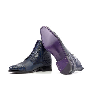 Ambrogio Luxury Navy Crocodile Print / Pebble Grain Leather Jumper Boots (AMB2545)-AmbrogioShoes