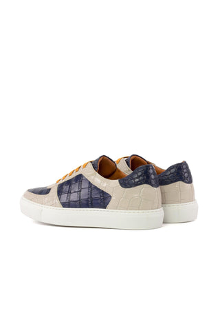 Ambrogio Luxury Navy & Nude Crocodile Embossed Leather Trainer Sneakers (AMB2543)-AmbrogioShoes