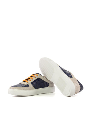 Ambrogio Luxury Navy & Nude Crocodile Embossed Leather Trainer Sneakers (AMB2543)-AmbrogioShoes