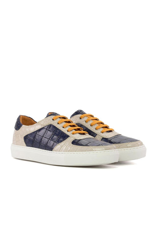 Ambrogio Luxury Navy & Nude Crocodile Embossed Leather Trainer Sneakers (AMB2543)-AmbrogioShoes
