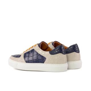Ambrogio Luxury Navy & Nude Crocodile Print Leather Trainer Sneakers (AMB2543)-AmbrogioShoes