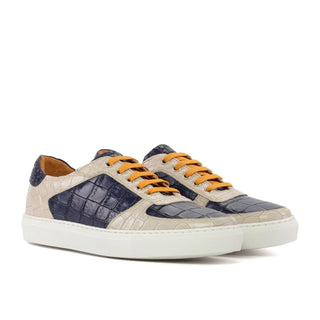 Ambrogio Luxury Navy & Nude Crocodile Print Leather Trainer Sneakers (AMB2543)-AmbrogioShoes