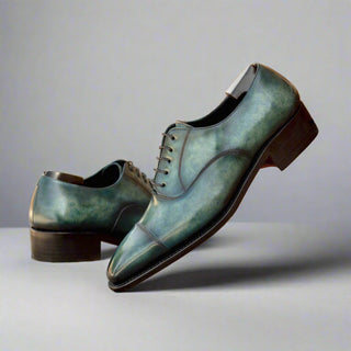 Ambrogio Luxury Turquoise Patina Leather Cap-Toe Oxfords (AMB2538)-AmbrogioShoes