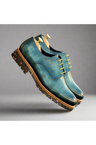 Ambrogio Luxury Turquoise Patina Leather Derby Oxfords (AMB2536)-AmbrogioShoes