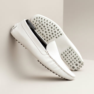 Ambrogio Luxury White Nappa Leather Driver Loafers (AMB2535)-AmbrogioShoes