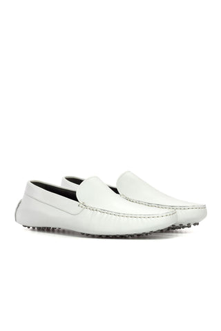 Ambrogio Luxury White Nappa Leather Driver Loafers (AMB2535)-AmbrogioShoes